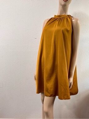 Florencia gold A- line dress Halter Neck Mini Dress in Golden Mustard